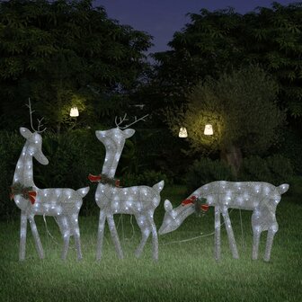 Kerstversiering rendierfamilie 270x7x90 cm gaas wit zilverkleur 1