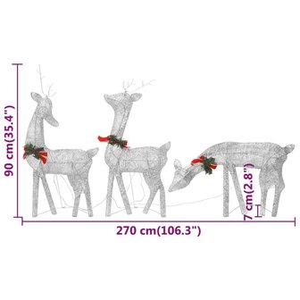 Kerstversiering rendierfamilie 270x7x90 cm gaas wit zilverkleur 10