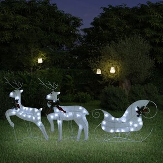 Kerstdecoratie rendieren en slee 60 LED&amp;apos;s wit 1