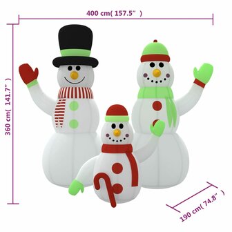 Sneeuwpopfamilie opblaasbaar met LED&amp;apos;s 360 cm 12