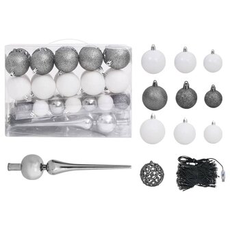 Kunstkerstboom met verlichting en kerstballen half 210 cm wit 9