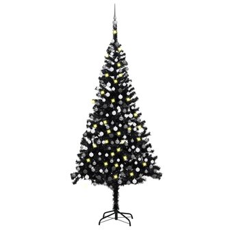 Kunstkerstboom met verlichting en kerstballen 240 cm PVC zwart 1