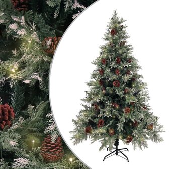 Kerstboom met LED en dennenappels 120 cm PVC en PE groen en wit 1