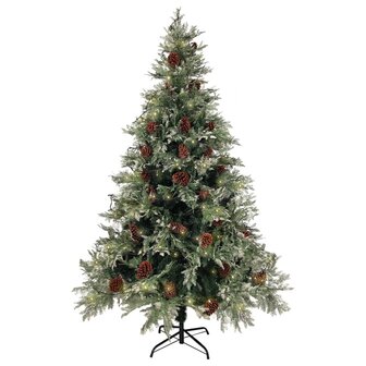 Kerstboom met LED en dennenappels 120 cm PVC en PE groen en wit 3