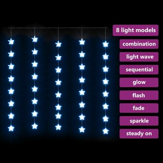 Lichtsnoergordijn sterren met 200 LED&amp;apos;s en 8 functies blauw 3