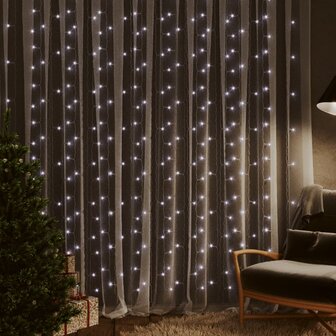 Lichtsnoergordijn met 300 LED&amp;apos;s en 8 functies 3x3 m koudwit 1