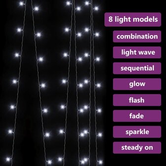Lichtsnoergordijn met 300 LED&amp;apos;s en 8 functies 3x3 m koudwit 4