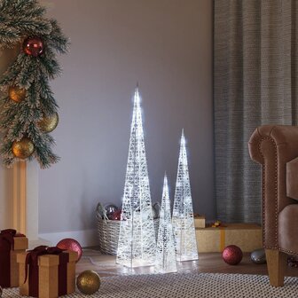 Lichtkegelset decoratief LED 30/45/60 cm acryl koudwit 1