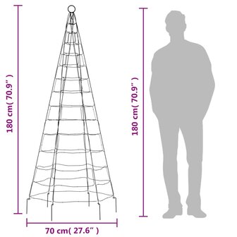 Lichtkegel aan vlaggenmast 180 cm 200 LED&amp;apos;s warmwit 10