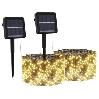 Lichtsnoeren 2 st met 2x200 LED&amp;apos;s solar binnen/buiten warmwit 2