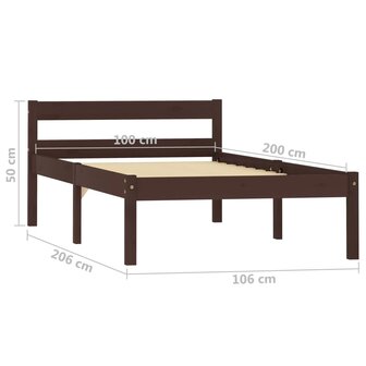Bedframe massief grenenhout donkerbruin 100x200 cm 7