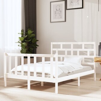 Bedframe massief grenenhout wit 135x190 cm 4FT6 Double 1