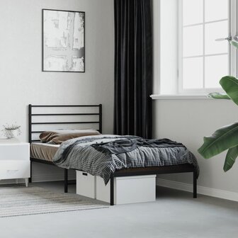 Bedframe met hoofdbord metaal zwart 75x190 cm 1
