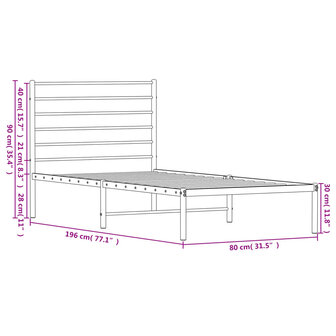 Bedframe met hoofdbord metaal zwart 75x190 cm 10
