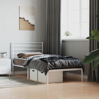Bedframe met hoofdbord metaal wit 80x200 cm 3