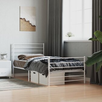 Bedframe met hoofd- en voeteneinde metaal wit 100x190 cm 3