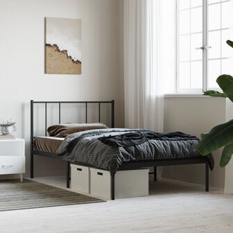 Bedframe met hoofdbord metaal zwart 80x200 cm 1