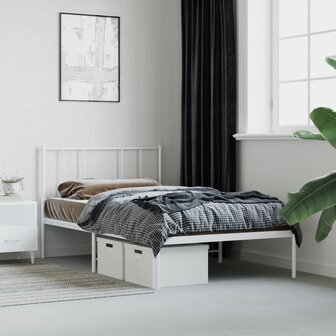 Bedframe met hoofdbord metaal wit 75 x 190 cm 1