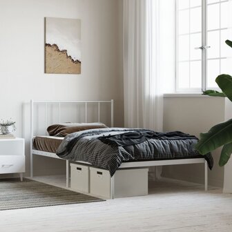 Bedframe met hoofdbord metaal wit 75 x 190 cm 4