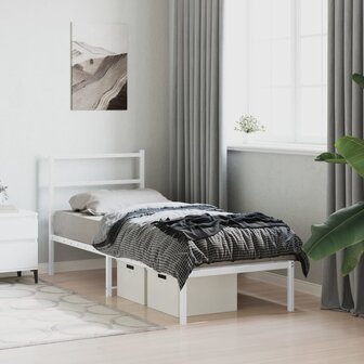 Bedframe met hoofdbord metaal wit 80x200 cm 3