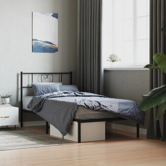 Bedframe met hoofdbord metaal zwart 75x190 cm 1