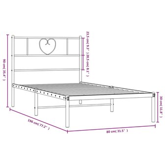 Bedframe met hoofdbord metaal zwart 75x190 cm 9