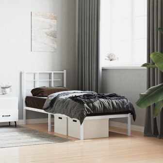Bedframe met hoofdbord metaal wit 80x200 cm 3