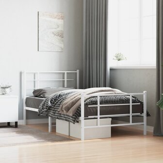 Bedframe met hoofd- en voeteneinde metaal wit 100x190 cm 3