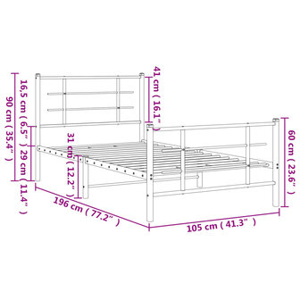 Bedframe met hoofd- en voeteneinde metaal wit 100x190 cm 10