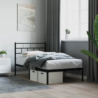 Bedframe met hoofdbord metaal zwart 90x200 cm 1