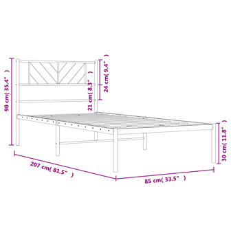 Bedframe met hoofdbord metaal wit 80x200 cm 9