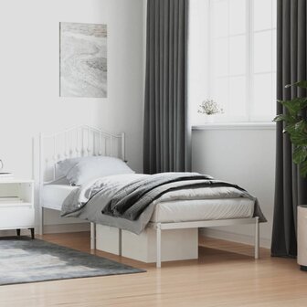 Bedframe met hoofdbord metaal wit 90x200 cm 1