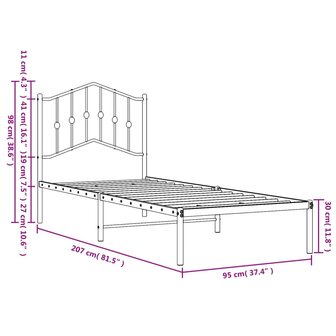 Bedframe met hoofdbord metaal wit 90x200 cm 9