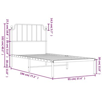 Bedframe met hoofdbord metaal zwart 90x190 cm 9