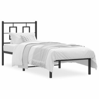 Bedframe met hoofdbord metaal zwart 75x190 cm 1
