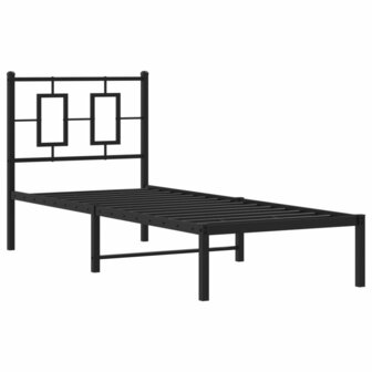 Bedframe met hoofdbord metaal zwart 75x190 cm 2