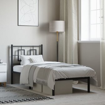Bedframe met hoofdbord metaal zwart 75x190 cm 3
