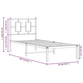 Bedframe met hoofdbord metaal zwart 80x200 cm 10