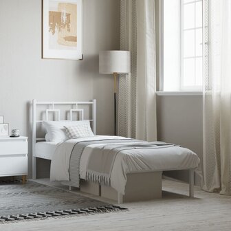 Bedframe met hoofdbord metaal wit 80x200 cm 3