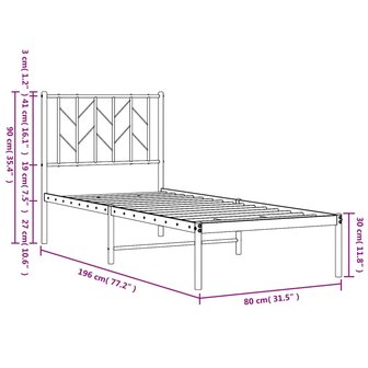 Bedframe met hoofdbord metaal wit 75 x 190 cm 10