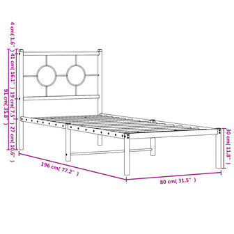 Bedframe met hoofdbord metaal wit 75 x 190 cm 10