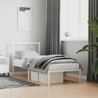 Bedframe met hoofdbord metaal wit 80x200 cm 3