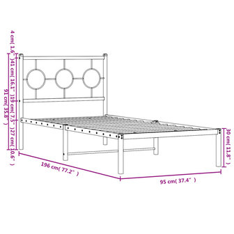 Bedframe met hoofdbord metaal wit 90x190 cm 10