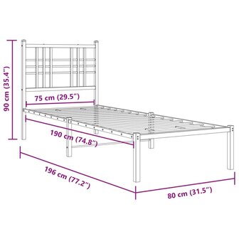Bedframe met hoofdbord metaal zwart 75x190 cm 8