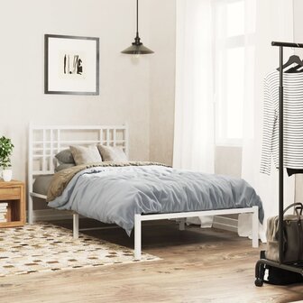 Bedframe met hoofdbord metaal wit 90x190 cm 3