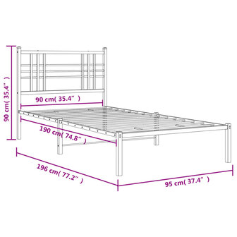 Bedframe met hoofdbord metaal wit 90x190 cm 8