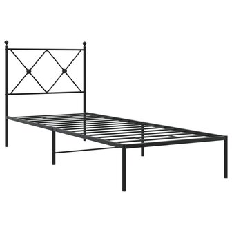Bedframe met hoofdbord metaal zwart 75x190 cm 2