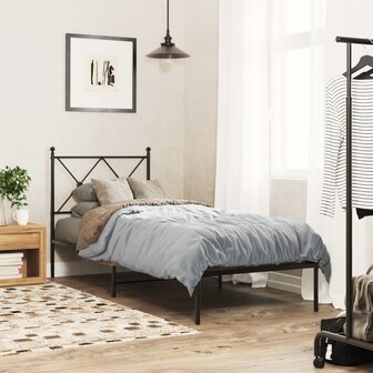 Bedframe met hoofdbord metaal zwart 75x190 cm 3