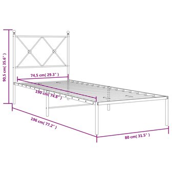 Bedframe met hoofdbord metaal wit 75 x 190 cm 8