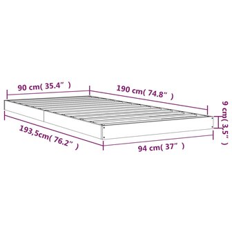 Bedframe massief grenenhout wit 90x190 cm 8